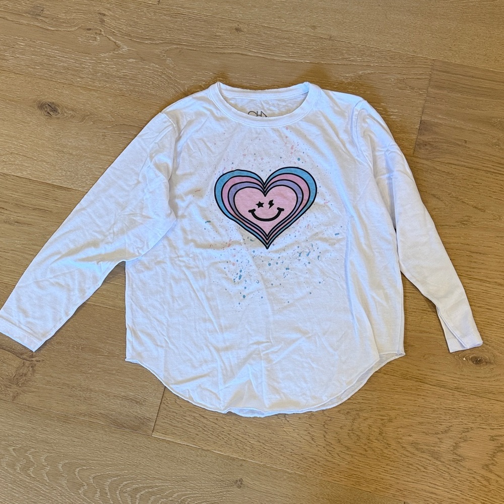 NWOT Chaser Girls White Long Sleeve Tee with Pink and Blue Heart size 12